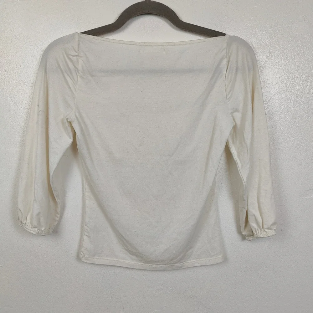 Reformation‎ Mari Tencel Jersey Top Womens XS Cream Square Neck 3/4 Sleeve
